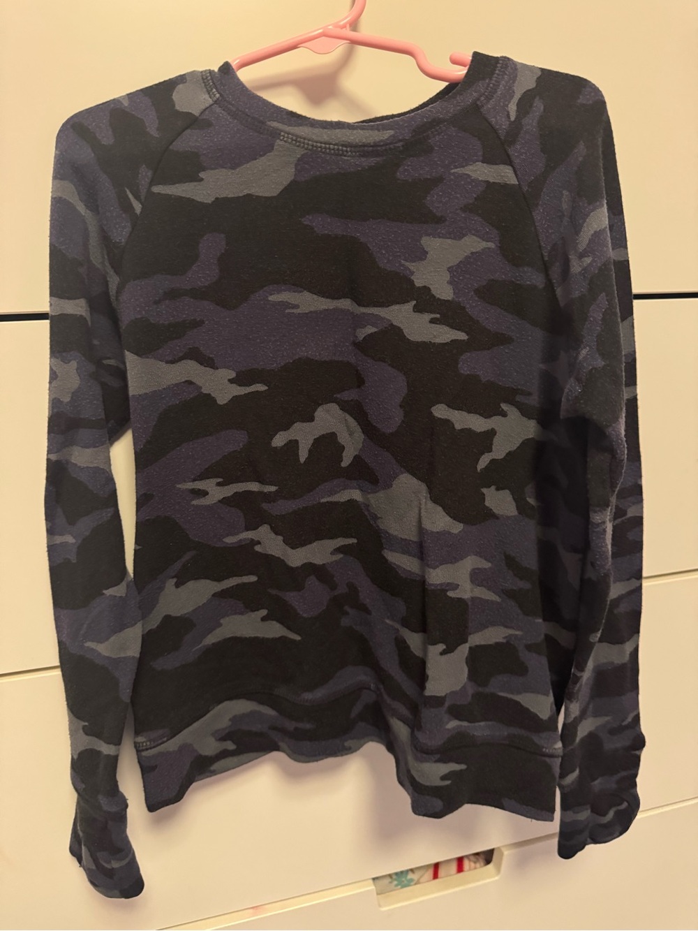 Athleta Girl Navy and Gray Camo Crewneck Top